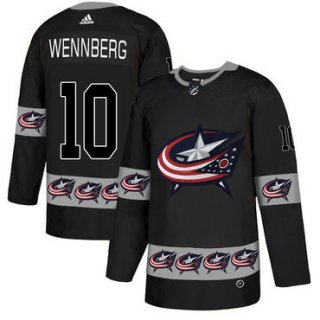 Men's Columbus Blue Jackets #10 Alexander Wennberg Black Team Logos Fashion Adidas Jersey