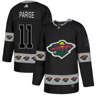 Men's Minnesota Wild #11 Zach Parise Black Team Logos Fashion Adidas Jersey