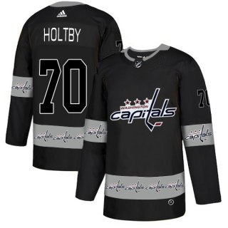 Men's Washington Capitals #70 Braden Holtby Black Team Logos Fashion Adidas Jersey