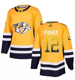 Men's Nashville Predators #12 Mike Fisher Gold Drift Fashion Adidas Jersey