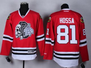 Chicago Blackhawks #81 Marian Hossa Red With Black Skulls Jersey