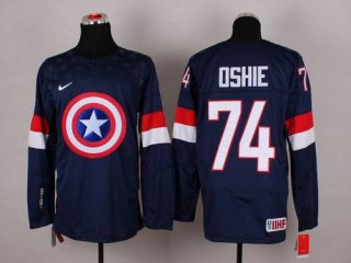 2015 Men's Team USA #74 T.J. Oshie Captain America Fashion Navy Blue Jersey