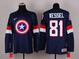 2015 Men's Team USA #81 Phil Kessel Captain America Fashion Navy Blue Jersey