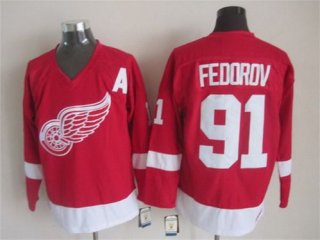 Men's Detroit Red Wings #91 Sergei Fedorov Red CCM Vintage Throwback Jersey