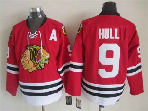 Men's Chicago Blackhawks #9 Bobby Hull 1957-58 Red Vintage Jersey