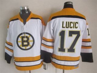 Men's Boston Bruins #17 Milan Lucic 2007-08 White CCM Vintage Throwback Jersey