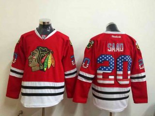 Men's Chicago Blackhawks #20 Brandon Saad USA Flag Fashion Red Jersey