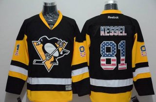 Men's Pittsburgh Penguins #81 Phil Kessel Reebok Black Third NHL USA Flag Fashion Jersey