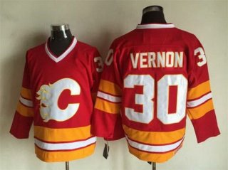 Men's Calgary Flames #30 Mike Vernon 1981-82 Red CCM Vintage Throwback Jersey