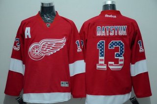 Men's Detroit Red Wings #13 Pavel Datsyuk Red USA Flag Hockey Jersey