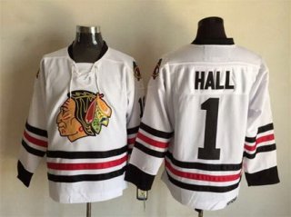 Men's Chicago Blackhawks #1 Glenn Hall White CCM Vintage Throwback Jersey