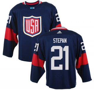 Men's Team USA #21 Derek Stepan Navy Blue 2016 World Cup of Hockey Game Jersey