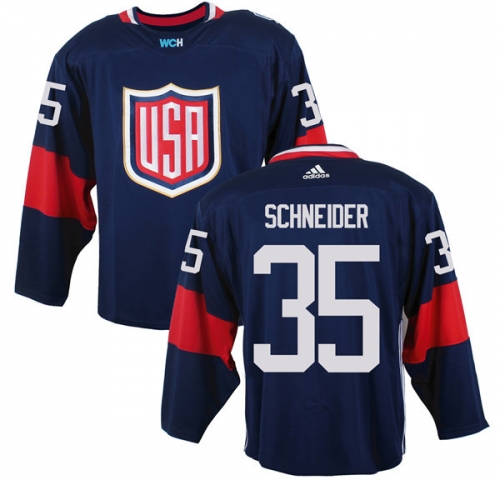 Men's Team USA #35 Cory Schneider Navy Blue 2016 World Cup of Hockey Game Jersey