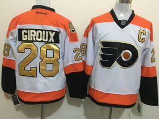 Men's Philadelphia Flyers #28 Claude Giroux White 50th Anniversary Gold Stitched NHL Reebok Hockey Jersey