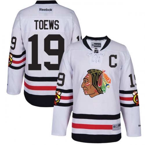 Men's Chicago Blackhawks #19 Jonathan Toews 2017 Winter Classic White Stitched NHL Throwback Hockey Jersey