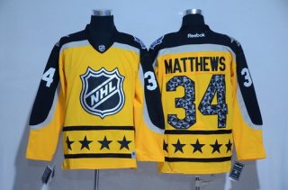 Men's Atlantic Division Toronto Maple Leafs #34 Auston Matthews Reebok Yellow 2017 NHL All-Star Stitched Ice Hockey Jersey