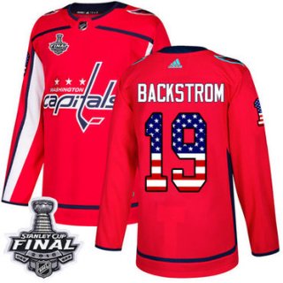 Adidas Capitals #19 Nicklas Backstrom Red Home Authentic USA Flag 2018 Stanley Cup Final Stitched NHL Jersey