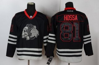 Chicago Blackhawks #81 Marian Hossa Black Ice Skulls Jersey