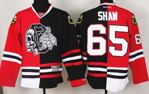 Chicago Blackhawks #65 Andrew Shaw Red/Black Two Tone With Black Skulls Jersey