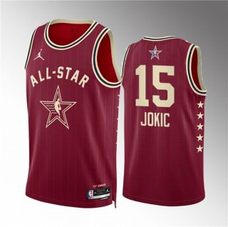 Men's 2024 All-Star #15 Nikola Jokic Crimson Stitched Basketball Jersey