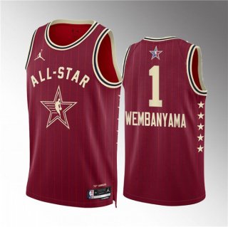 Men's 2024 All-Star #1 Victor Wembanyama Crimson Stitched Basketball Jersey