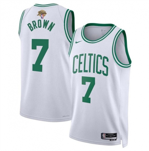 Men's Boston Celtics #7 Jaylen Brown White 2024 Finals Association Edition Stitched Basketball Jersey