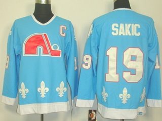 Quebec Nordiques #19 Joe Sakic Light Blue Throwback CCM Jersey