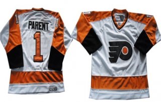 Philadelphia Flyers #1 Bernie Parent White Throwback CCM Jersey