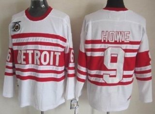 Detroit Red Wings #9 Gordie Howe White 75TH Throwback CCM Jersey