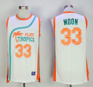 Flint Tropics 33 Jackie Moon White Semi Pro Movie Stitched Basketball Jersey