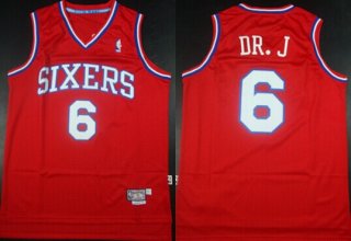 Philadelphia 76ers #6 DR. J Nickname Red Swingman Throwback Jersey