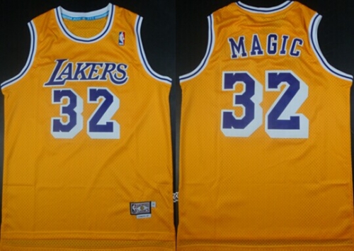 Los Angeles Lakers #32 Magic Nickname Yellow Swingman Throwback Jersey