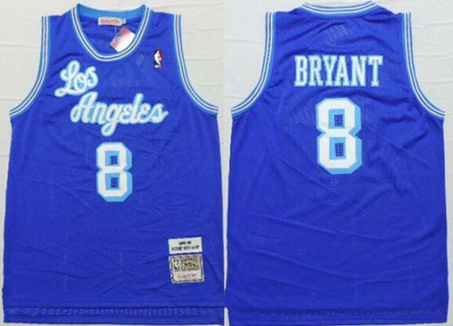 Men's Los Angeles Lakers #8 Kobe Bryant 1996-97 Blue Hardwood Classics Soul Swingman Throwback Jersey