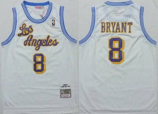 Men's Los Angeles Lakers #8 Kobe Bryant 1996-97 White Hardwood Classics Soul Swingman Throwback Jersey