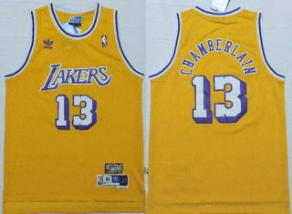 Men's Los Angeles Lakers #13 Wilt Chamberlain 1996-97 Yellow Hardwood Classics Soul Swingman Throwback Jersey