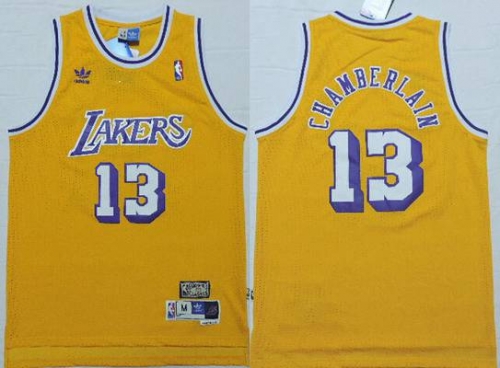 Men's Los Angeles Lakers #13 Wilt Chamberlain 1996-97 Yellow Hardwood Classics Soul Swingman Throwback Jersey