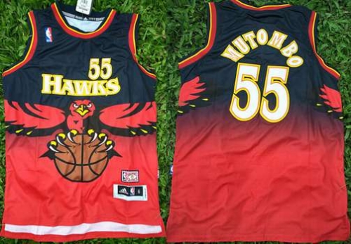 Men's Atlanta Hawks #55 Dikembe Mutombo 1990 Red Hardwood Classics Soul Swingman Throwback Jersey