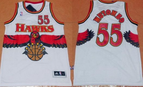 Atlanta Hawks #55 Dikembe Mutombo 1990 White Hardwood Classics Soul Swingman Throwback Jersey