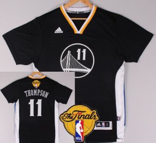 Men's Golden State Warriors #11 Klay Thompson Black Short-Sleeved 2016 The NBA Finals Patch Jersey