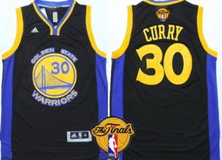 Men's Golden State Warriors #30 Stephen Curry Black With Blue Edge 2016 The NBA Finals Patch Jersey