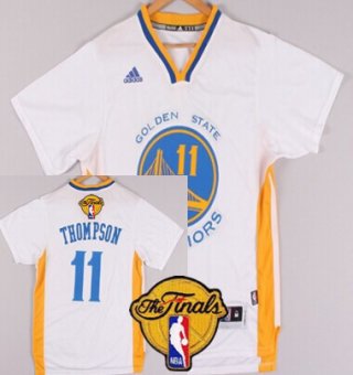 Men's Golden State Warriors #11 Klay Thompson White Short-Sleeved 2017 The NBA Finals Patch Jersey