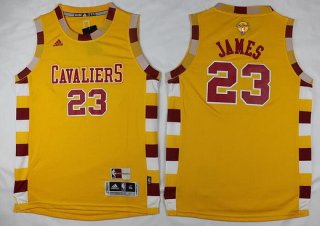 Youth Cleveland Cavaliers #23 LeBron James Yellow Throwback 2017 The NBA Finals Patch Jersey