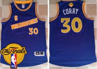 Men's Warriors #30 Stephen Curry Blue New Throwback 2017 The Finals Patch Stitched NBA Jersey