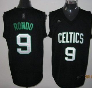 Boston Celtics #9 Rajon Rondo Black With White With Green Name Jersey