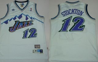 Utah Jazz #12 John Stockton Mountain White Throwback Swingman Jersey