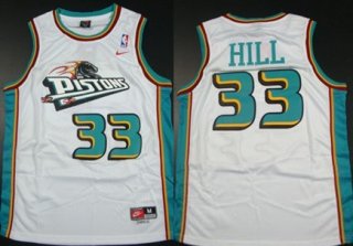 Detroit Pistons #33 Grant Hill White Swingman Throwback Jersey