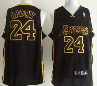 Los Angeles Lakers #24 Kobe Bryant All Black With Yellow Swingman Jersey