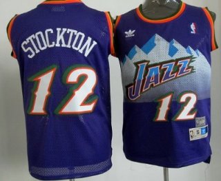 Utah Jazz #12 John Stockton Mountain Purple Swingman Throwback Jersey