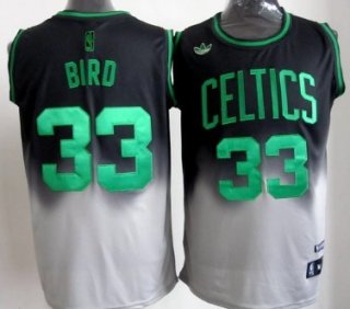 Boston Celtics #33 Larry Bird Black/Gray Fadeaway Fashion Jersey