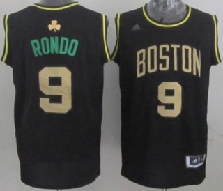 Boston Celtics #9 Rajon Rondo All Black With Gold Jersey